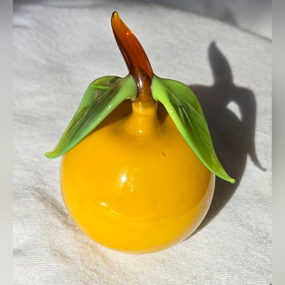 Handblown Small Yellow Glass Apple Figurine Hollow